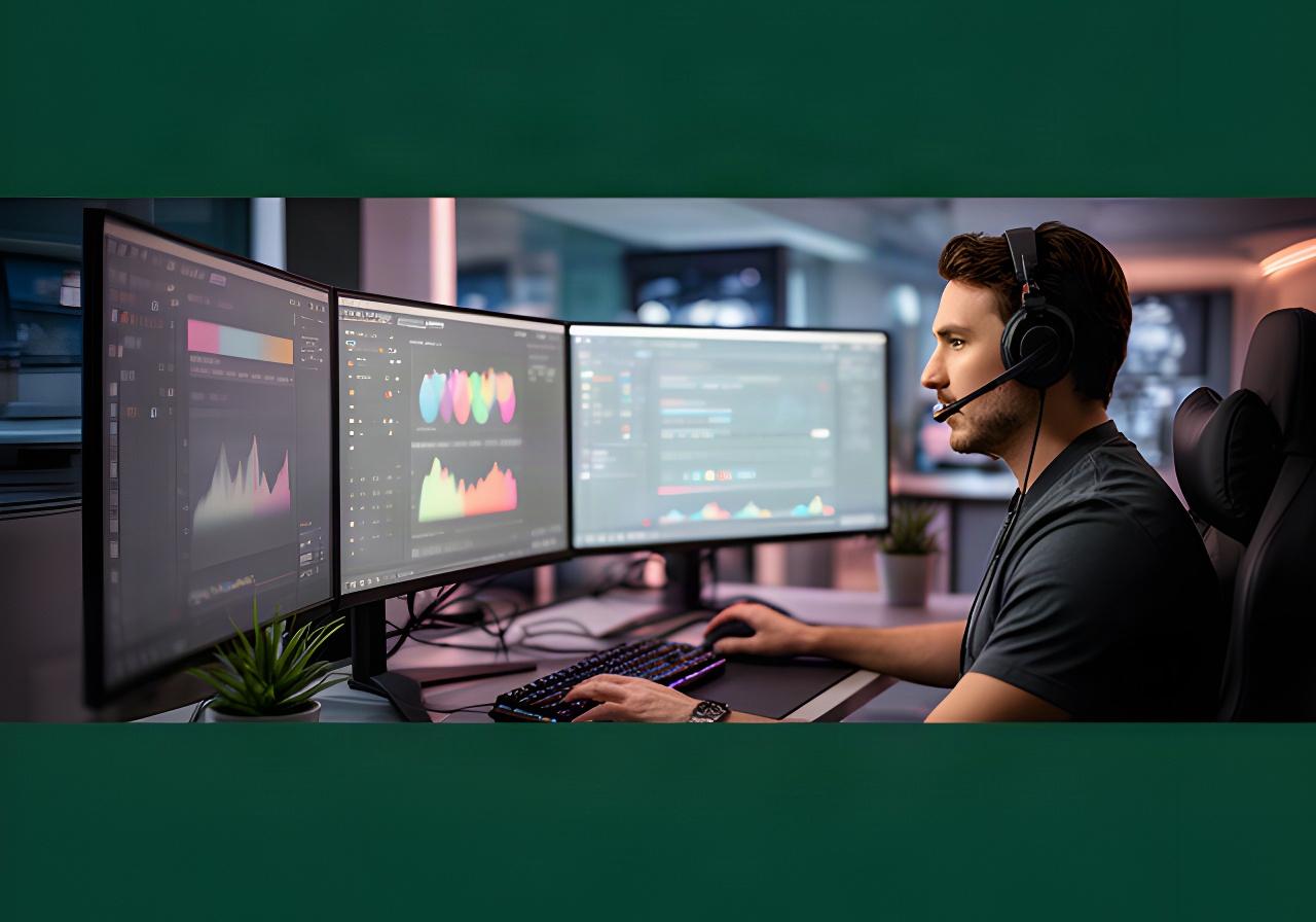 Game operations specialist checking server activity and player support notes at a workstation